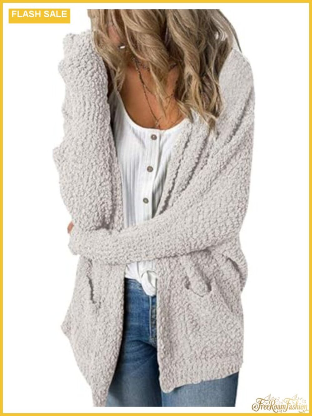Fuzzy Chunky Oversized Cardigan Sweater V-Neck Long Sleeve Loose Fit Popcorn